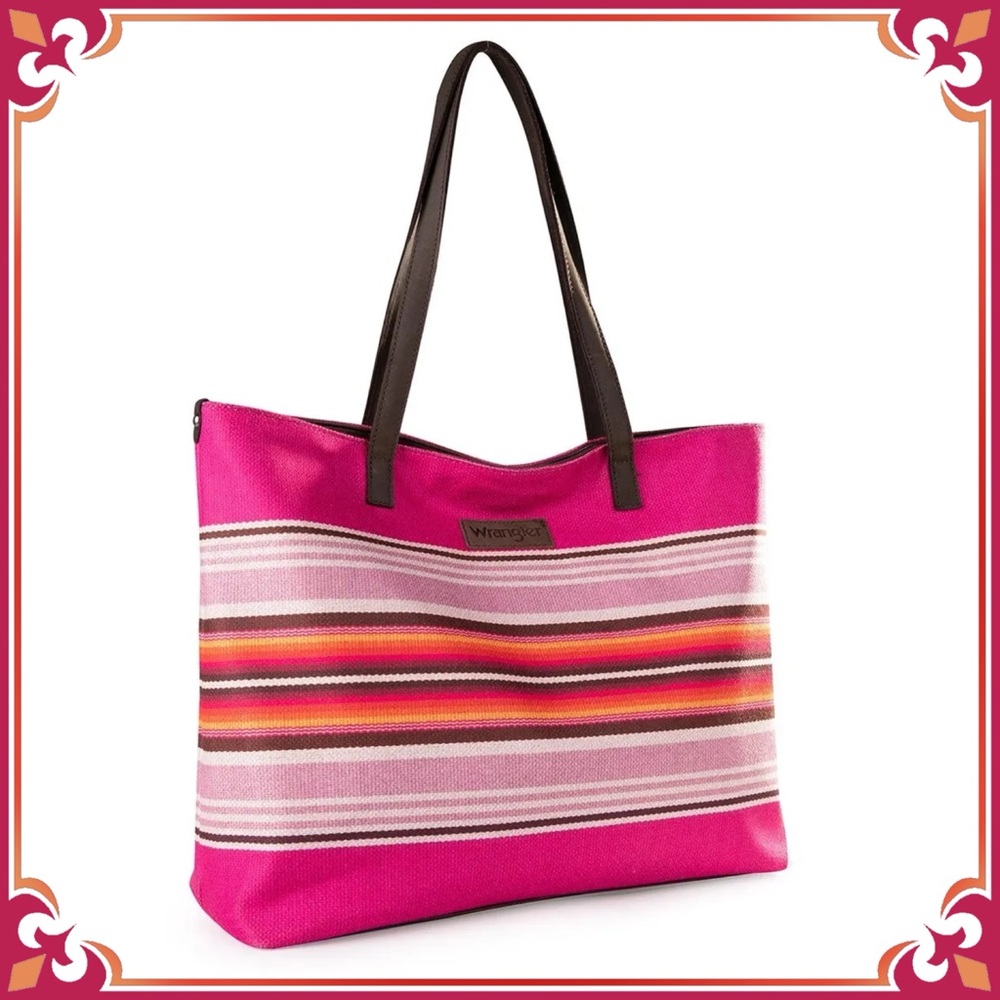 Wrangler Southwestern Serape Print Canvas Tote Shoulder Bag Purse Leather Wide
